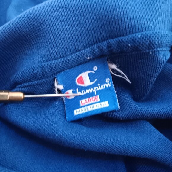Vintage Mens Polo Shirt LARGE 80's CHAMPION KNIT EMBROIDERED SEMINARY BLUE GOLF - Picture 8 of 9